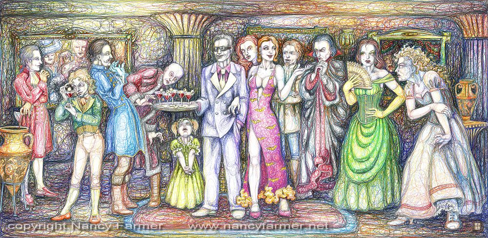 Cocktails with the Nouveaux Morts - Drawing by Nancy Farmer