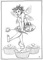 Dancing on Fairy Cakes - colouring-in drawing by Nancy Farmer