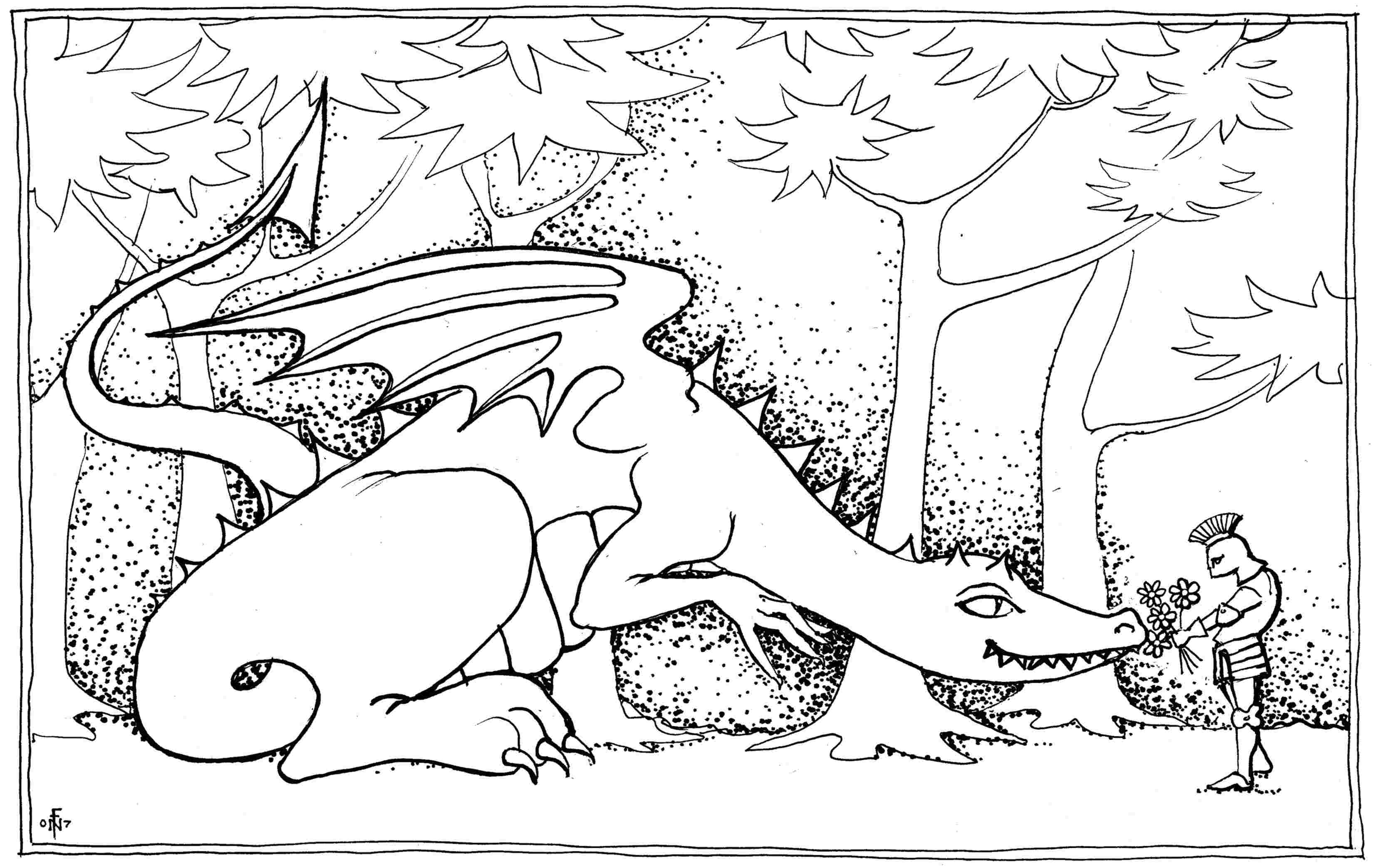 Dragon Bouquet - colouring-in drawing - to download, right click and save, print out and colour in!