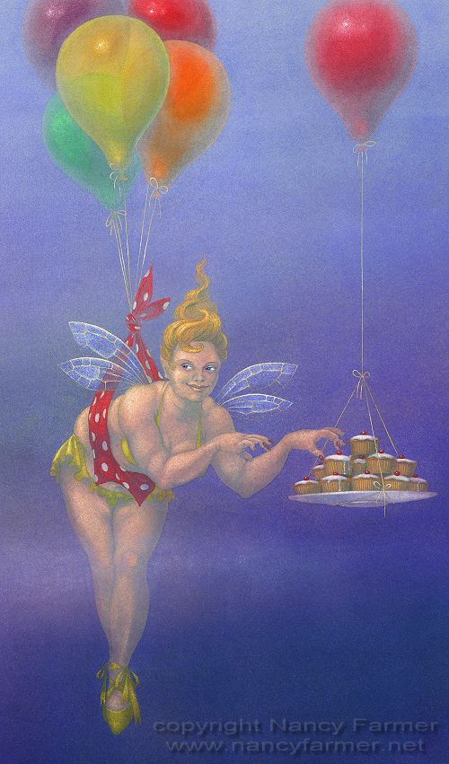 Fairy Cakes I - painting in gouache by Nancy Farmer