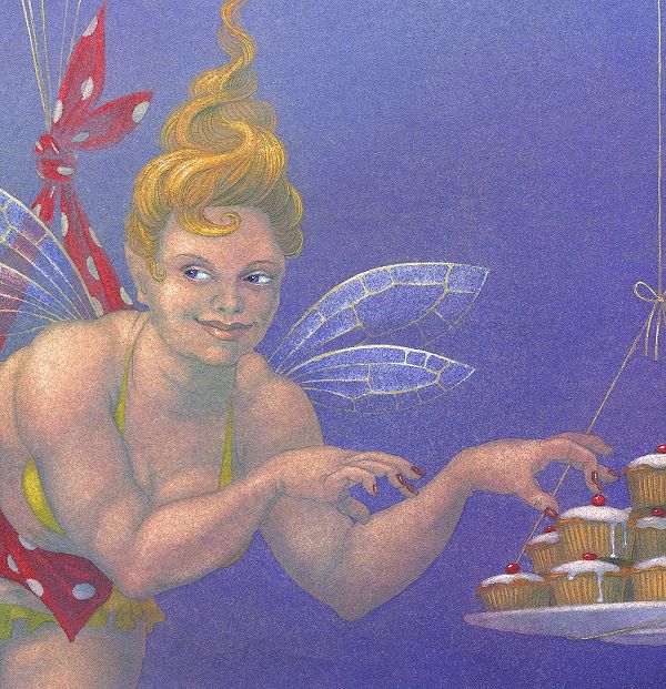 Fairy Cakes I - painting in gouache by Nancy Farmer