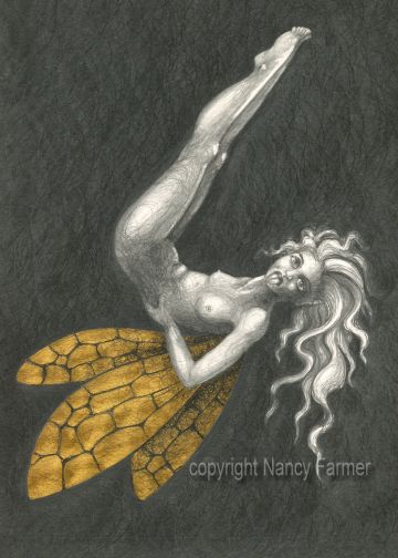Gold Fairy 9 - drawing by nancy Farmer