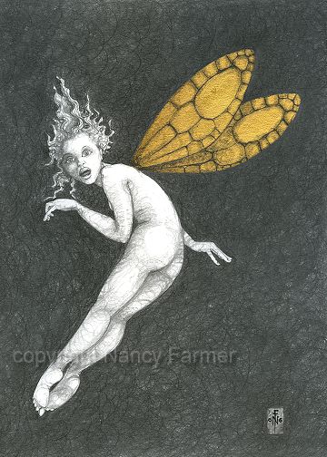 Gold Fairy 14 - drawing by nancy Farmer