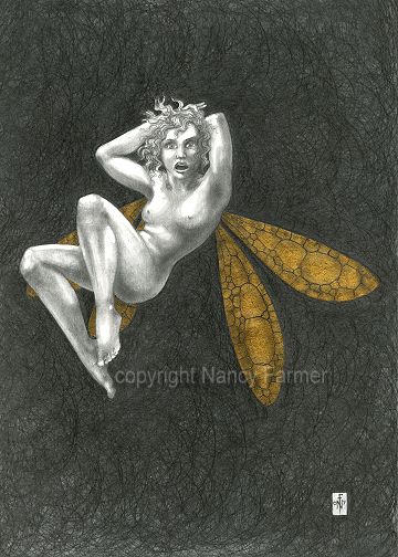 Gold Fairy 20 - drawing by nancy Farmer