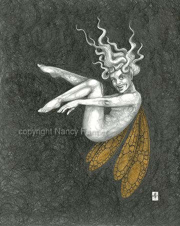 Gold Fairy 22 - drawing by nancy Farmer