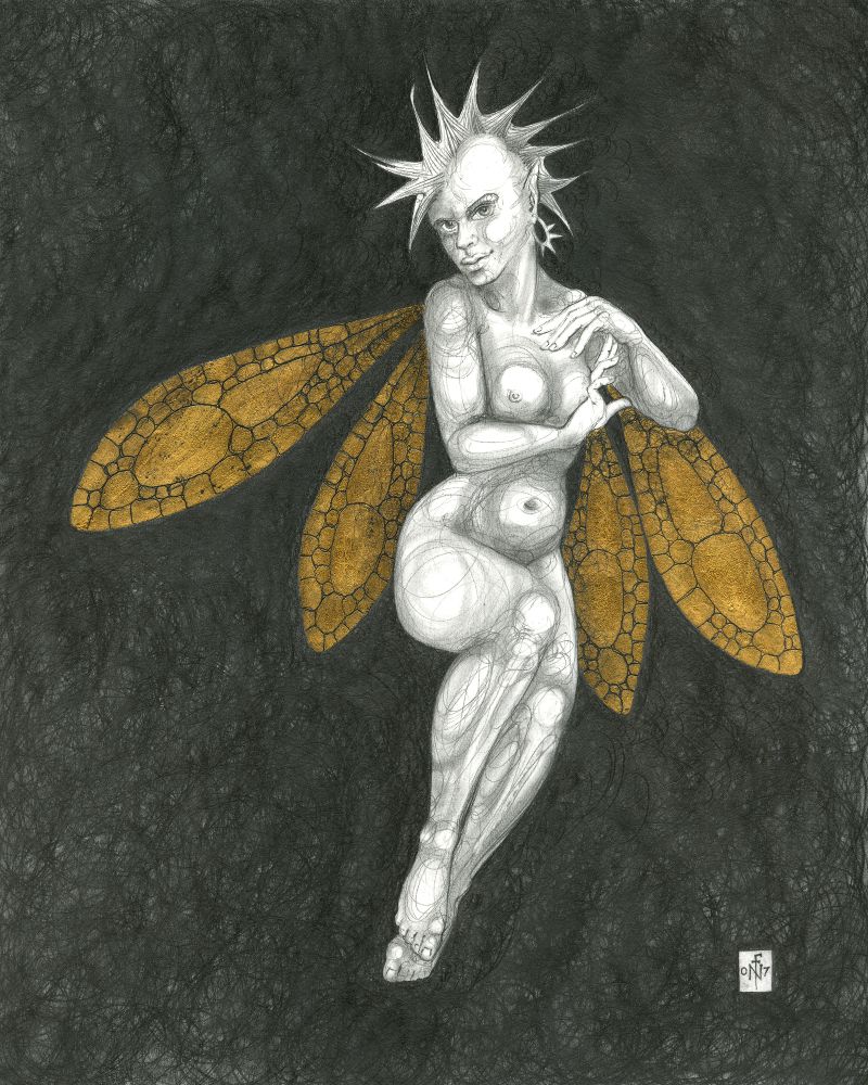 Gold Fairy 23 - drawing by nancy Farmer