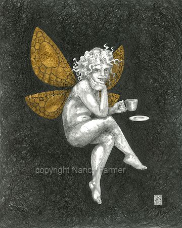 Gold Fairy 25 - drawing by nancy Farmer
