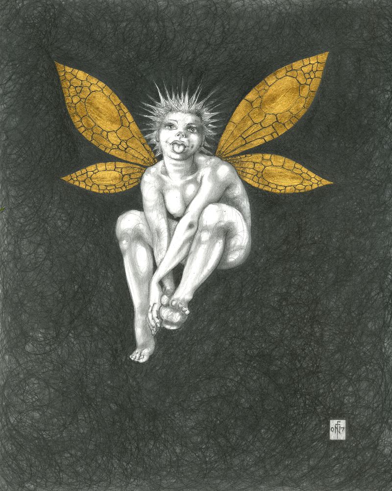 Gold Fairy 28 - drawing by nancy Farmer