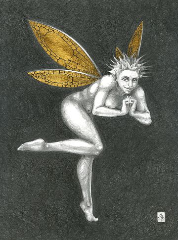 Gold Fairy 40 - drawing by nancy Farmer