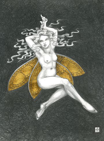 Gold Fairy 42 - drawing by nancy Farmer