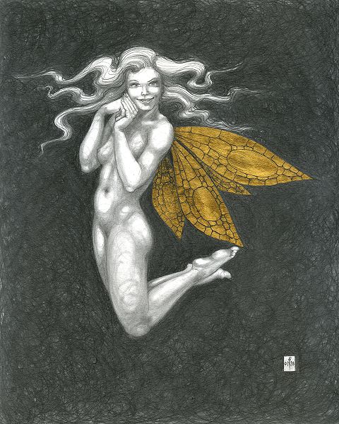 Gold Fairy 45 - drawing by nancy Farmer
