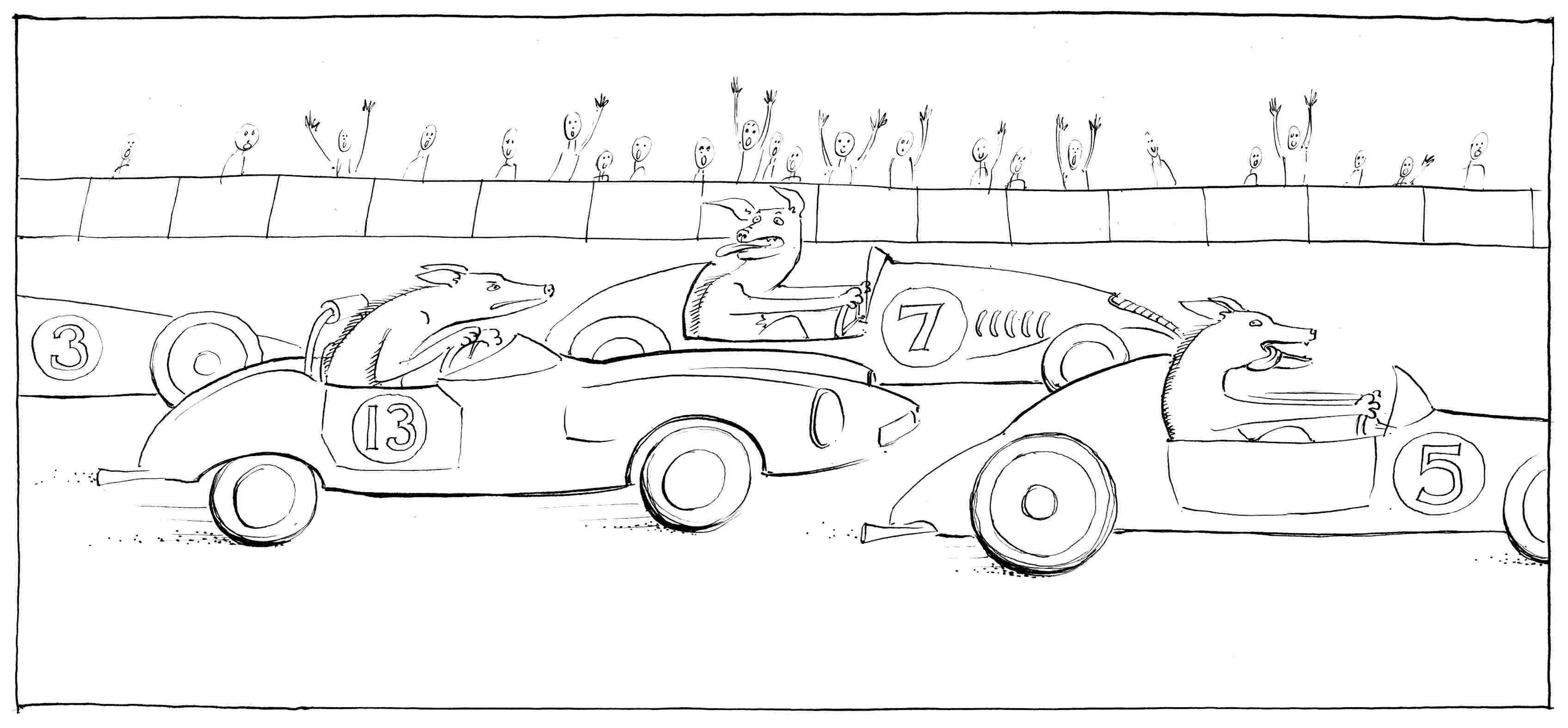 Greyhound Racing - colouring-in drawing - to download, right click and save, print out and colour in!