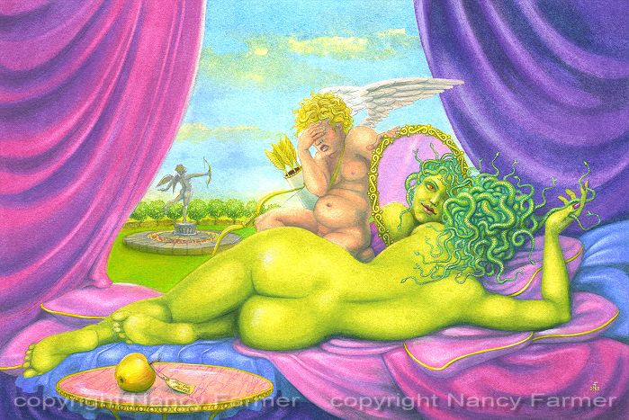 Medusa in Venus' Bedroom - painting in gouache