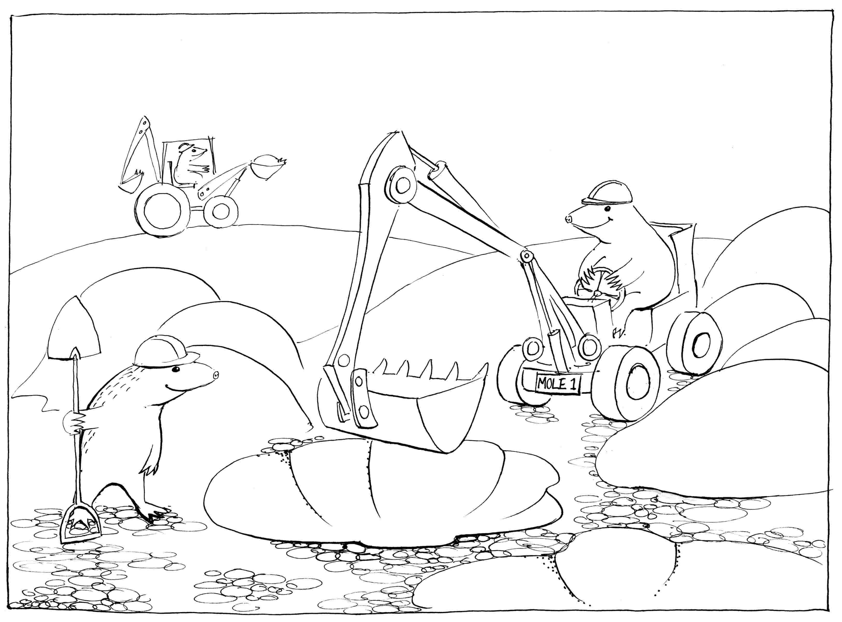 Mole Hills - colouring-in drawing - to download, right click and save, print out and colour in!