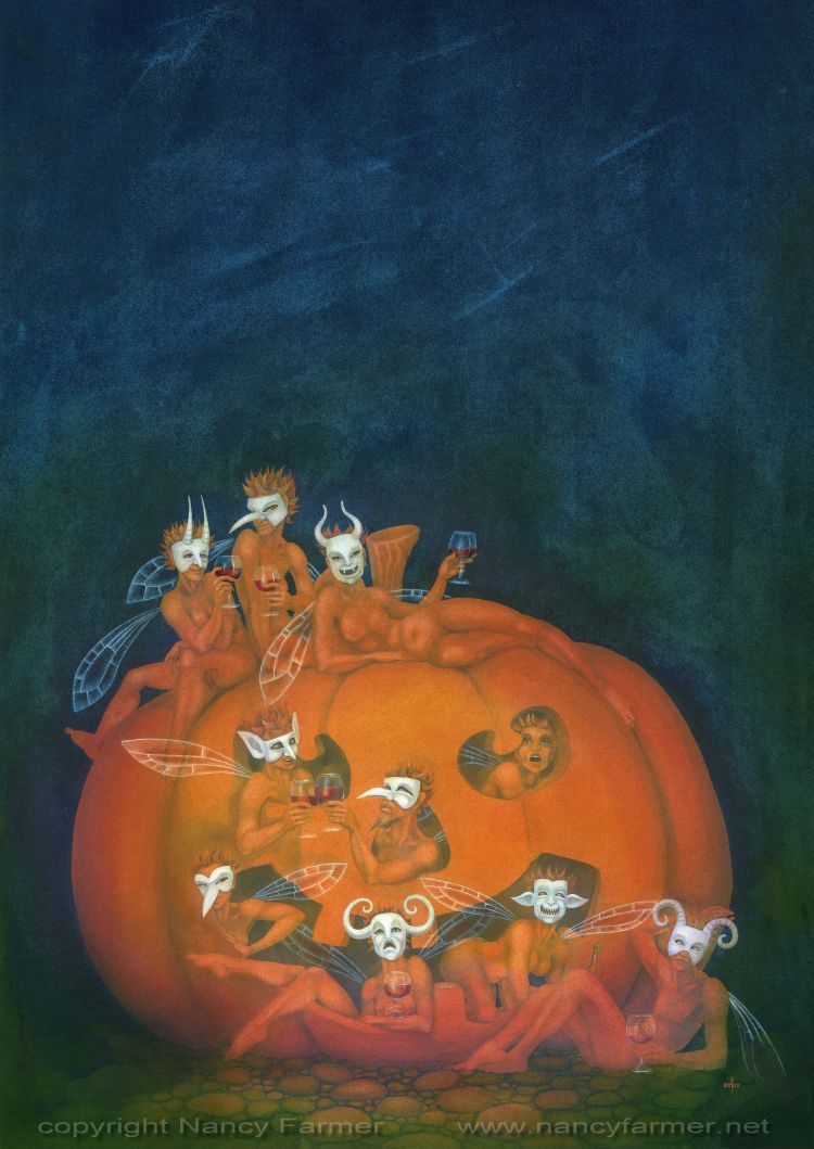 'The October Masquerade' - painting in gouache by Nancy Farmer