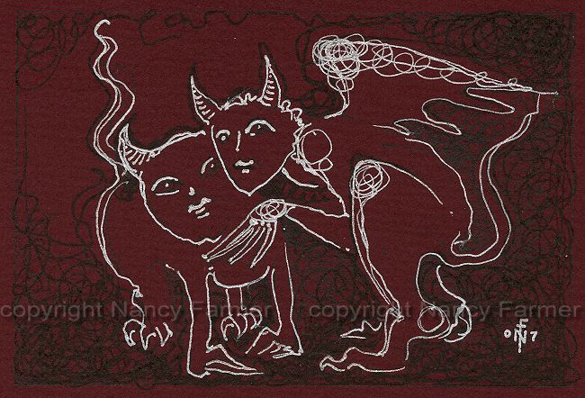 Permanent Sketch 1: Two Beasties - close-up of drawing