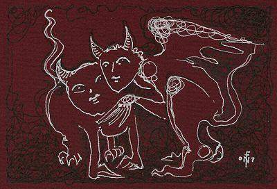 Permanent Sketch 1: Two Beasties - drawing by nancy Farmer