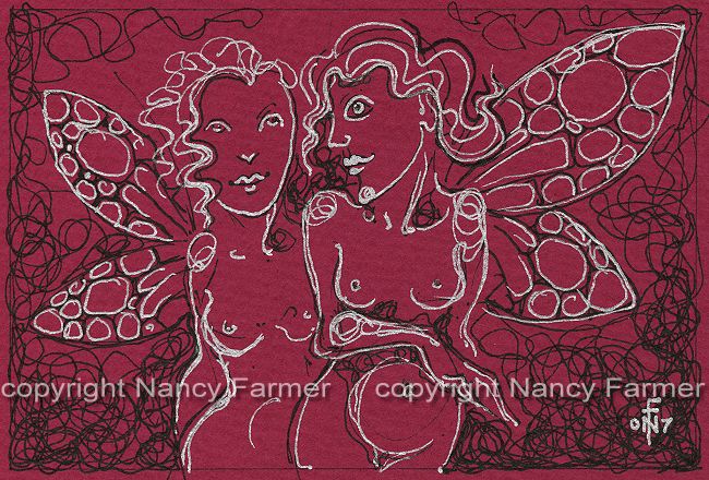 Permanent Sketch 3: Two Fairies - close-up of drawing