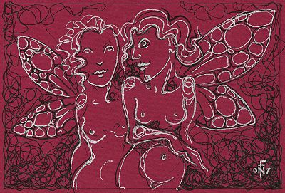 Permanent Sketch 3: Two Fairies - drawing by nancy Farmer