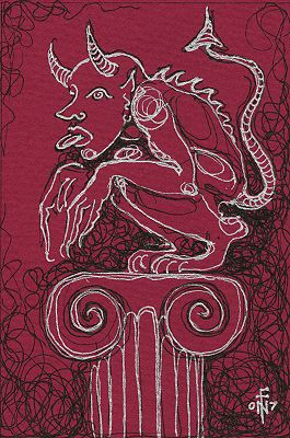 Permanent Sketch 4: Gargoyle on a Pillar 1 - drawing by nancy Farmer