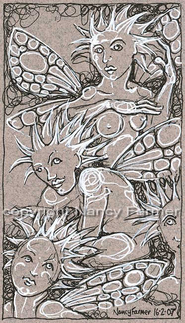 Permanent Sketch 8: Spiky-haired Fairies - close-up of drawing