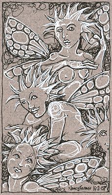 Permanent Sketch 8: Spiky-haired Fairies - drawing by nancy Farmer
