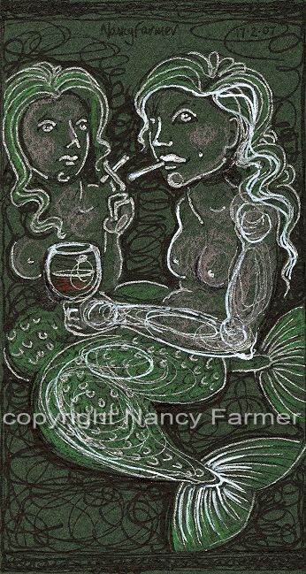 Permanent Sketch 9: Smoking Mermaids - close-up of drawing