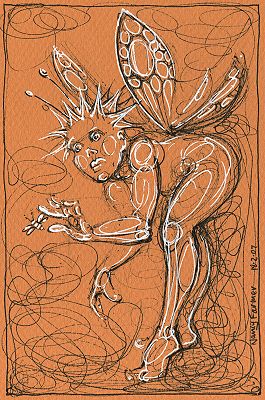Permanent Sketch 17: Fairy and a Bee - drawing by nancy Farmer