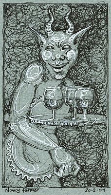 Permanent Sketch 27: Monster Wine Waiter - drawing by nancy Farmer