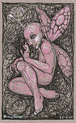 Permanent Sketch 28: Metallic Pink Fairy - drawing by nancy Farmer