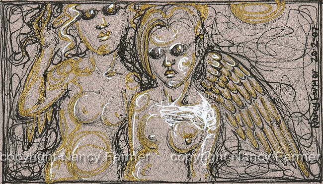 Permanent Sketch 30: Angels with Shades - close-up of drawing