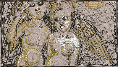 Permanent Sketch 30: Angels with Shades - drawing by nancy Farmer