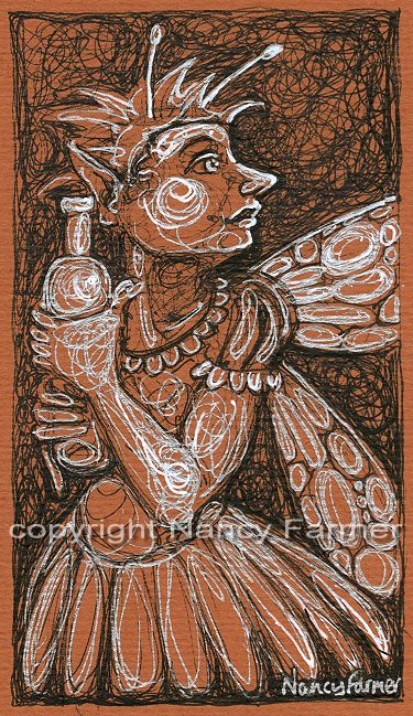 Permanent Sketch 32: Fairy with a Stolen Bottle - close-up of drawing