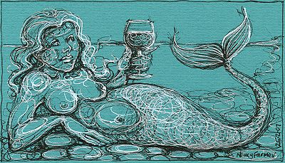 Permanent Sketch 37: Mermaid with a Glass - drawing by nancy Farmer