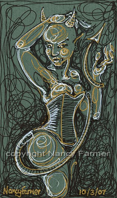 Permanent Sketch 39: Corsetted Devil - close-up of drawing