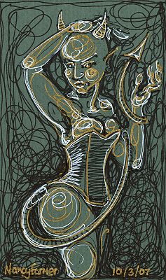 Permanent Sketch 39: Corsetted Devil - drawing by nancy Farmer
