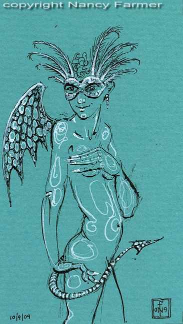 Permanent Sketch 46: Masked Nude 2 - drawing by nancy Farmer