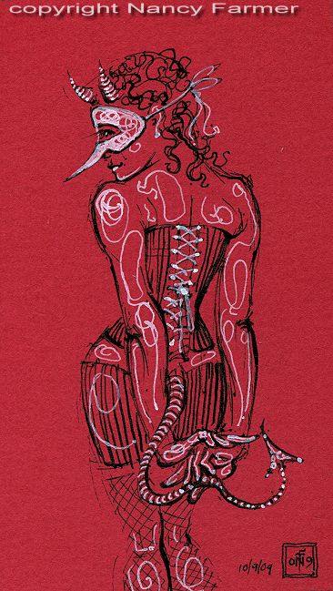 Permanent Sketch 47: Demoness in Party Gear - drawing by nancy Farmer