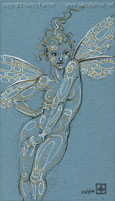 Permanent Sketch 68: Flirty Blue Fairy - drawing by nancy Farmer