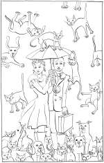 Raining Cats and Dogs - colouring-in drawing by Nancy Farmer