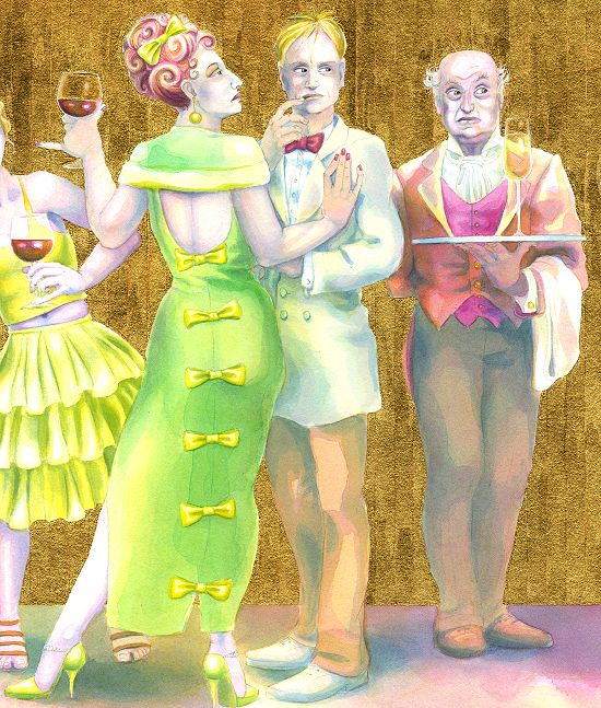 The Rumour - painting in gouache and 24k gold leaf by Nancy Farmer