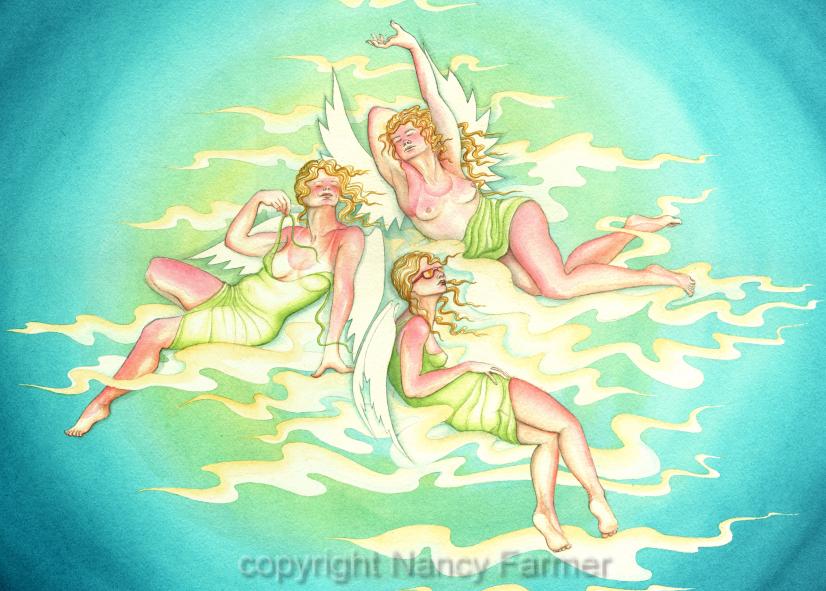Angels with sunburn - painting by Nancy farmer