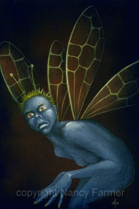 Suspicious Blue Fairy - painting by Nancy Farmer