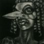 'Bird mask and Ringlets' - mezzotint print