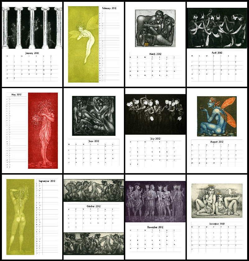 calendar - etchings by Nancy Farmer